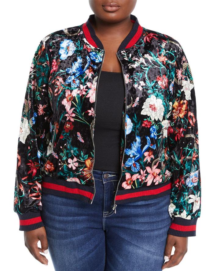 Asian Flower-print Velour Jacket,