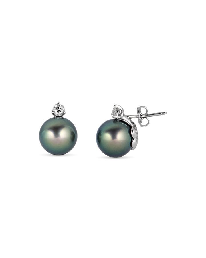 Classic 14k White Gold Diamond-post Pearl Earrings
