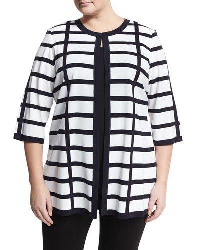 Graphic Striped 3/4-sleeve Jacket, White/blue,
