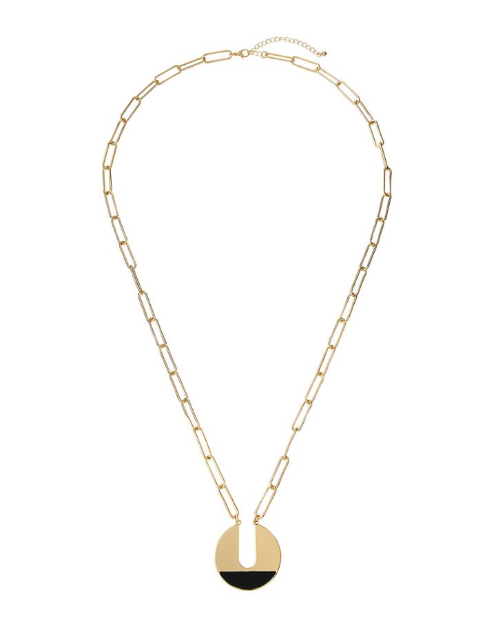 Epoxy Long Link Necklace, Gold/black