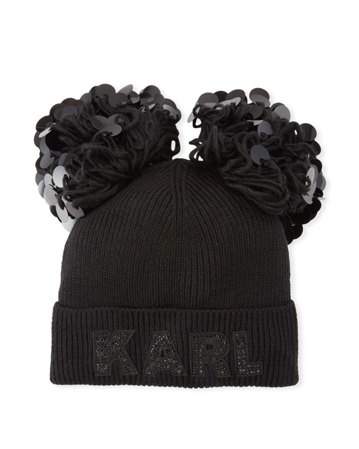 Karl Double Pompom Beanie W/disc