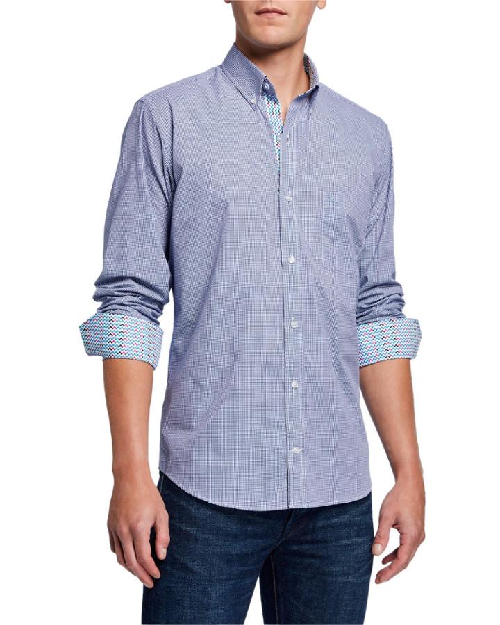 Men's Micro Plaid Long-sleeve Cotton