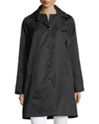 Button-front Long-sleeve Twill Midi Rain Coat W/ Bib