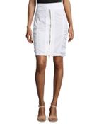 Ruched Pencil Skirt W/zipper, White