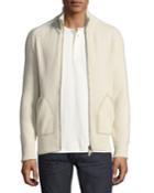 Cashmere Suede-trim Ribbed Zip-front Cardigan