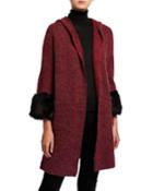 Faux Fur Cuff Hooded Cardigan
