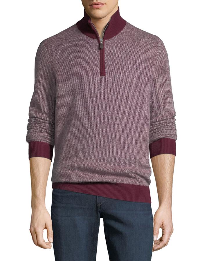 Men's Cashmere Two-tone 1/4-zip