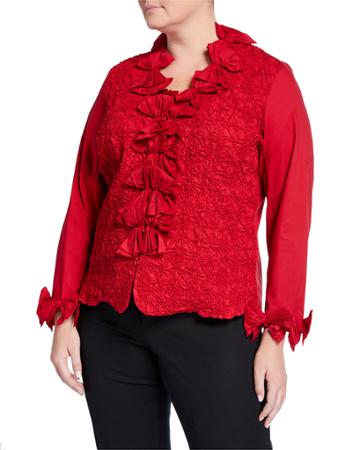 Plus Size Puckered Bow-trim Blouse