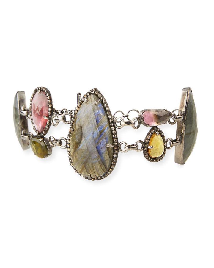 Labradorite Diamond-trim Chain Bracelet