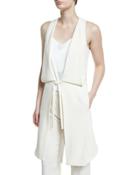 Draped Deep V-neck Tie-front Vest, Chalk