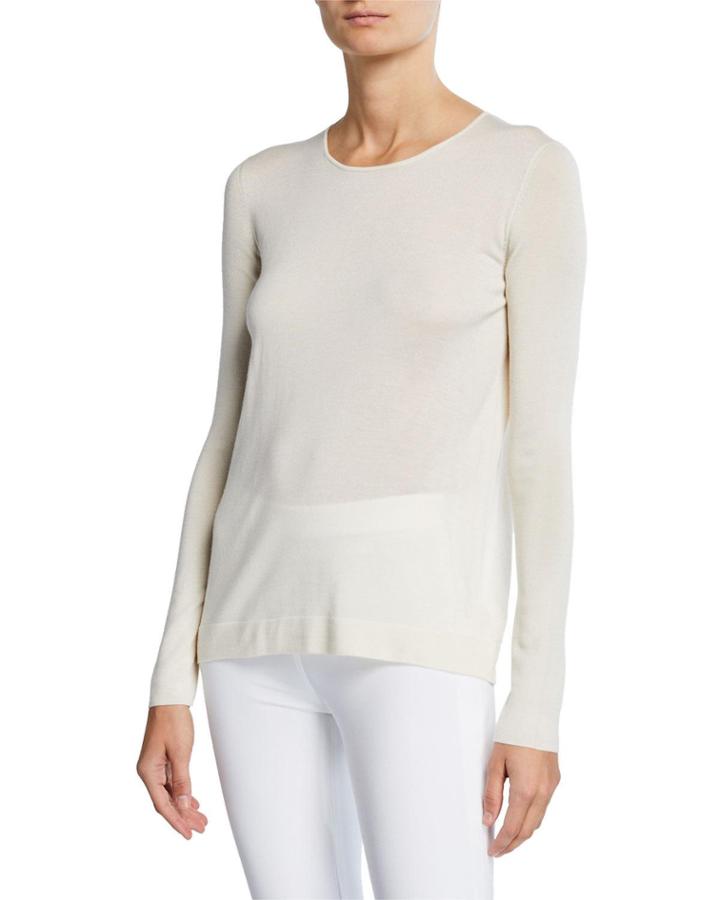 Long-sleeve Jewel-neck Pullover