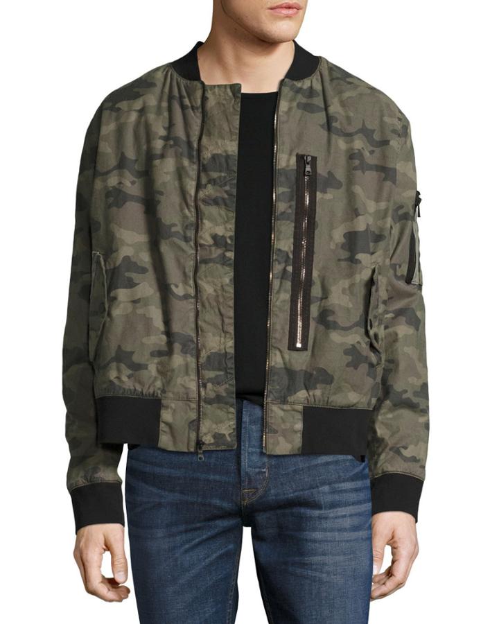 Camo Puffy Bomber Jacket, Green