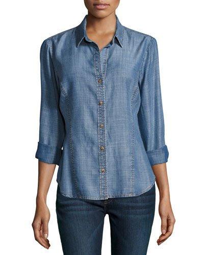 Chambray Button-front Blouse, Denim