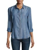 Chambray Button-front Blouse, Denim