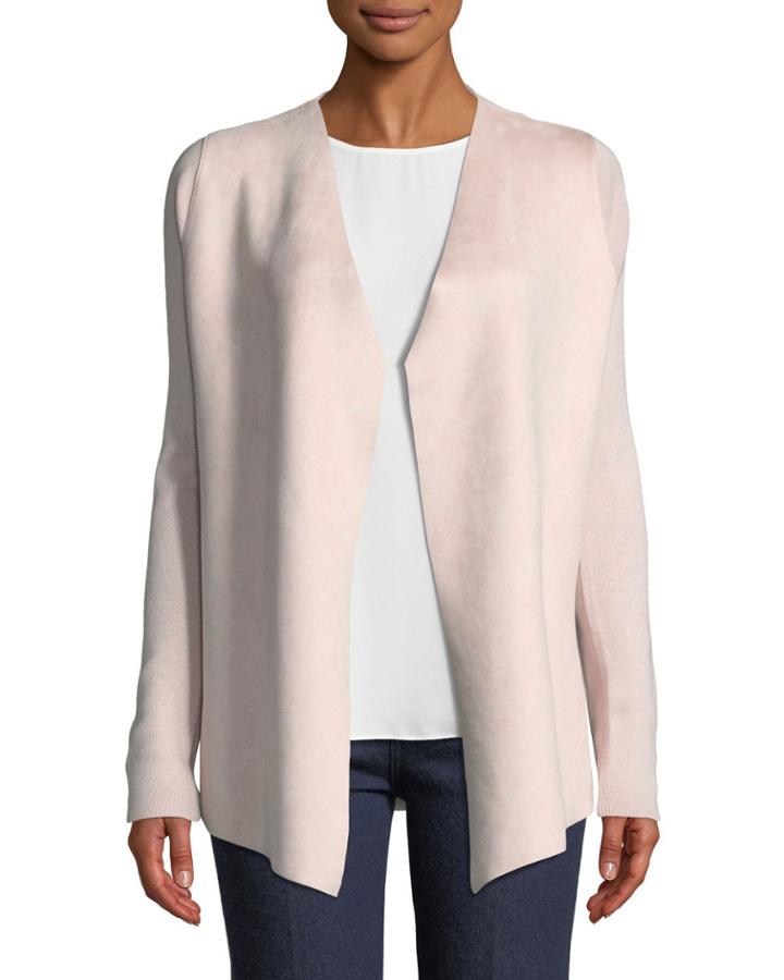 Streamlined Suede Sweater W/ Open Front