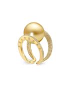 18k Diamond-trim Open Pearl Ring, Gold