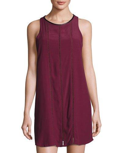 Ladder Stitch-inset Shift Dress, Wine