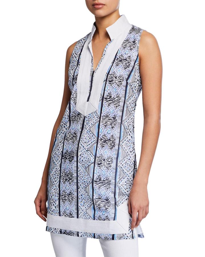 Sleeveless Printed Tape-trim Tunic