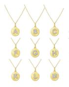 14k Yellow Gold Diamond Disc Initial Necklace