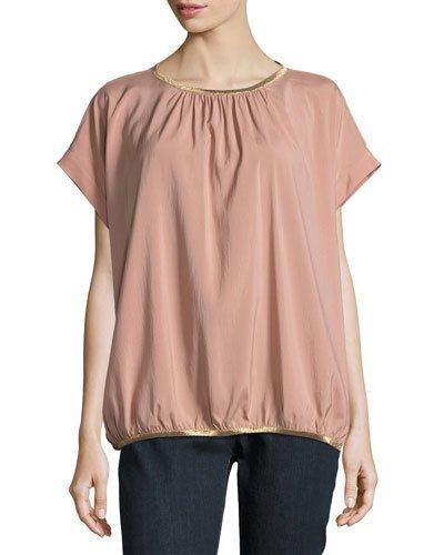 Grosgrain-trim Stretch-silk Top, Pink