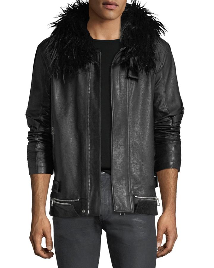 Long Leather Zip-front Coat