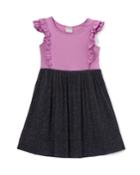 Girls' Ruffle-sleeve Glitter Skirt Babydoll Dress,
