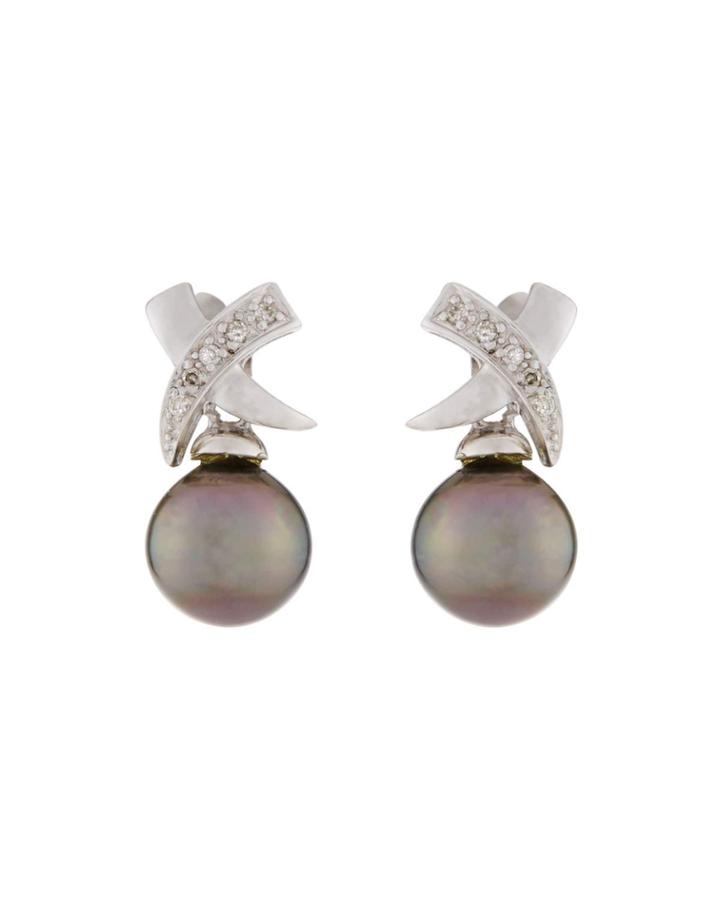 14k Crisscross Pearl Drop Earrings