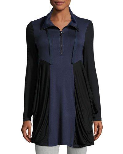 Colorblock Zip-front Tunic Dress, Navy/black
