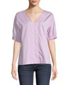 V-neck Puff-sleeve Poplin Top