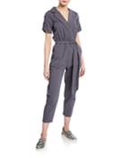 Notched Collar Self-tie Jumpsuit
