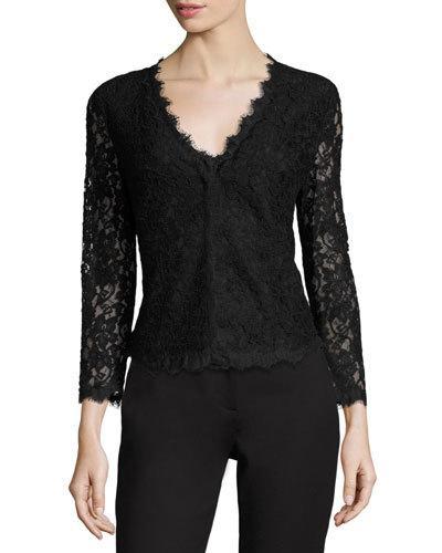 Bria Lace V-neck Blouse, Black