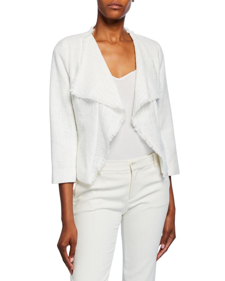 Drape-front 3/4-sleeve Tweed Jacket