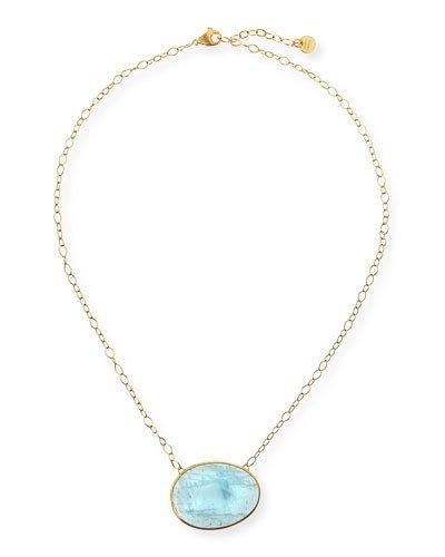 18k Gold Oval Aquamarine Pendant Necklace