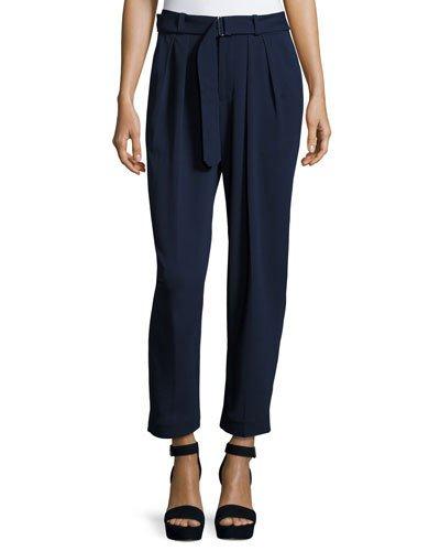Pleat-front Crop Trouser, Navy