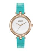 34mm Leather Eco-drive Watch, Turquoise