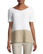 Colorblock Mixed-stitch Sweater, White Pattern