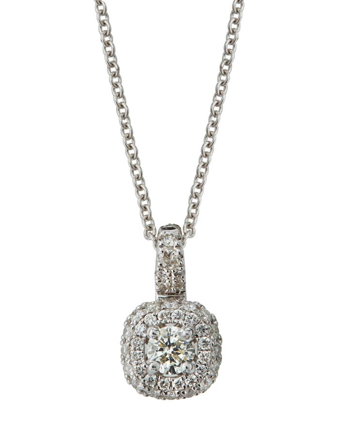 14k White Gold Domed Diamond Pendant Necklace