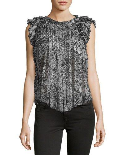 Graphic-print Sleeveless Silk Top, Black