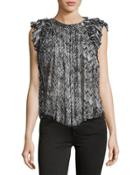 Graphic-print Sleeveless Silk Top, Black