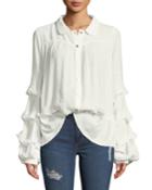 Ruffle-tiered Sleeve Button-front Blouse