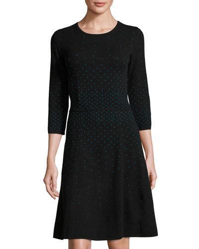 Eve Dot-print Sweaterdress, Black/blue