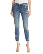 Green Thumb Floral-embroidered Skinny Cropped Jeans