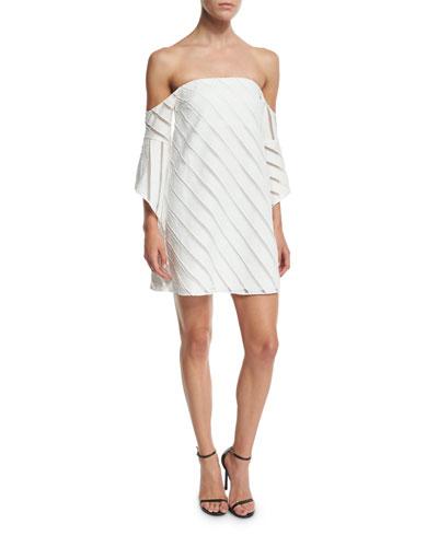 Statice Off-the-shoulder Striped Mini Dress, White