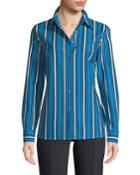 Vertical-stripe Button-front Long-sleeve