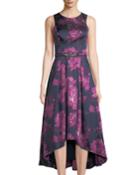 Belted Floral-jacquard High-low Ball Gown
