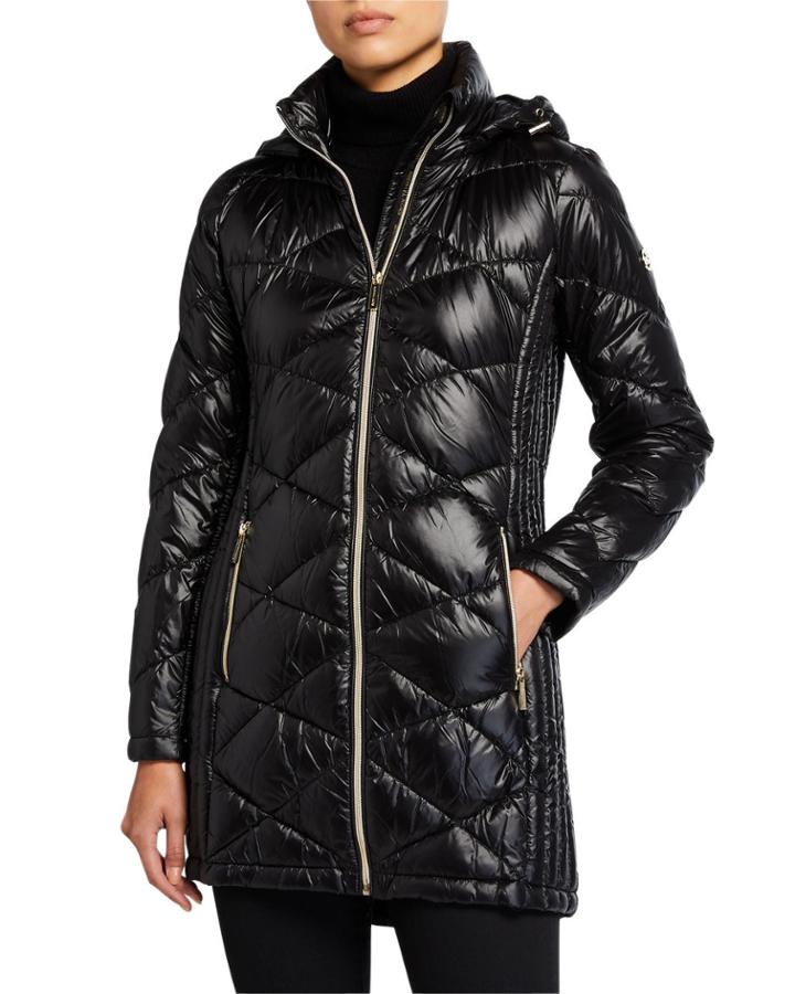 Hooded Diamond Quilt Packable Coat