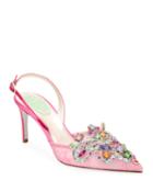 Crystal-beaded Lace/suede Halter Pumps