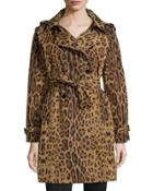 Leopard-print Trench Raincoat