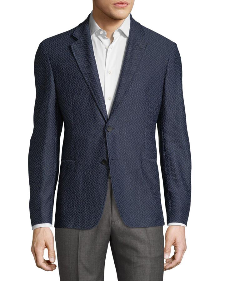 Waffled Herringbone Two-button Blazer