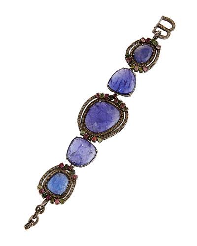 Diamond, Tanzanite & Tourmaline Chain Bracelet